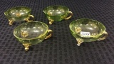 4 Green Moser Glass Cups w/ Handles
