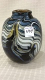 Heavy Art Glass Swirl Design Vase-Signed Wolfe