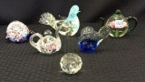 Lot of 6 Decorative Glass Paperweights Including