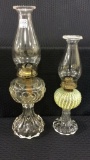 Lot of 2 Glass Kerosene Lamps w/ Chimneys