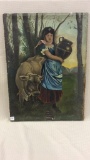 Old Primitive Painting-Girl & Cow by Nina Bauder