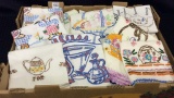 Box of Embroidered Dish Towels & Linens