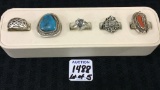 Collection of 5 Mostly Sterling Silver Rings