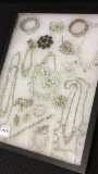 Lg. Collection of Ladies Silver Rhinestone Jewelry