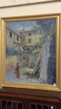Lg. Framed Painting of Mexican Village-Signed