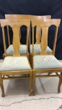 Lot of 4 Matching Wood Chairs w/ Upholstered Seats
