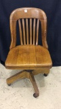 Antique Wood Rolling Swivel Desk Chair