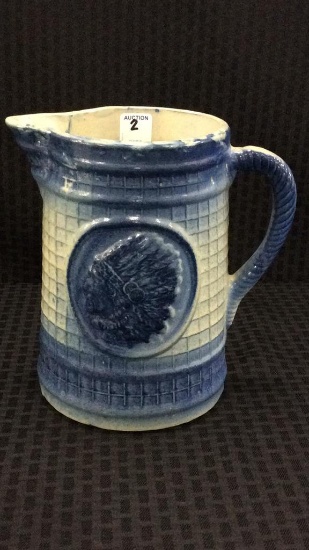Blue Stoneware Pitcher-Approx. 8 1/4 Inches