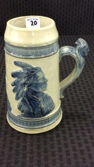 Old Sleepy Eye Blue & Gray Stoneware Stein-7 1/2