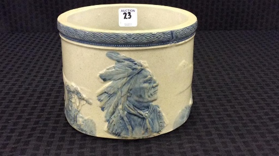 Old Sleepy Eye Blue & Gray Stoneware Butter Crock