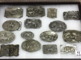 Collection of 15 Western Horse Design Belt Buckles