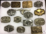 Collection of 15 Belt Buckles Including Western