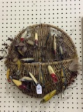 Wall Hanging Basket w/ Approx. 18 Old Fishing