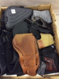 Lg. Box of Various Soft & Leather Gun Holsters,