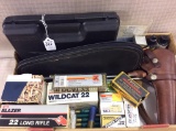 Box w/ Leather Gun Holster & SM. Belt, One Soft