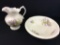 Ironstone Floral Painted Pitcher & Bowl