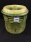 Green Stoneware Jar w/ Lid-Ornate Pattern