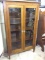 Antique Glass Doored Wood Bookcase Cabinet