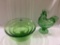 Lot of 2 Including Green Glass Chicken on the Nest