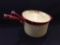 Cream & Red Trim Enamel Pan w/ Lid & 2 Ladles
