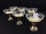 Lot of 6 Sterling Silver & Etched Glass