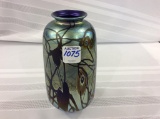 Art Glass Blue Hearts Vase-Signed
