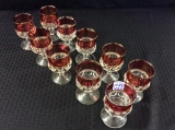 Set of 10 Kings Crown Ruby Wine Glasses