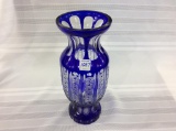 Bohemian Cobalt Cut to Clear Vase-12 1/2 Inches