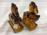 Fostoria Amber Glass Rearing Horse Bookends-
