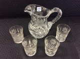 Heavy Etched Lead Crystal Pitcher-Approx