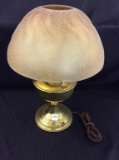 Brass Electrified Kerosene Lamp w/ Art Glass