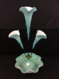 Beautiful Lg. Art Glass Epurn-Teal Blue w/ Vase &