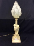 Figural Marble Lamp Base w/ Satin Glass