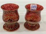 Pair of Moser Matching Cranberry & Gold