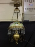 Hanging Victorian Lamp w/ Floral Painted Shade