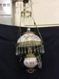 Hanging Victorian Lamp w/ Glass Prisms