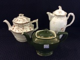 Lot of 3 Including Green Hall China Tea Pot,