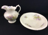 Ironstone Floral Painted Pitcher & Bowl