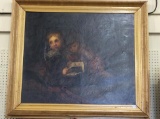 Lg. Painting of Children Reading a Book