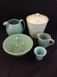 Lot of 5 Mint Green Stoneware Pieces Including