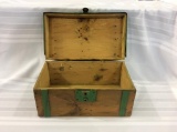 Sm. Wood Trunk Like Box w/ Green  Paint