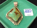Sterling Silver & Green Royston Turquoise Pendant