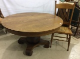 Antique Oak Pedestal Round Wood Table