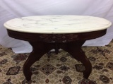 Sm. White & Grey Marble Top Oval Coffee Table