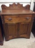 Antique Wood Commode w/ Pull Out Towel Bar