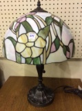 Sm. Contemp. Lamp w/ Floral Decorated Stained