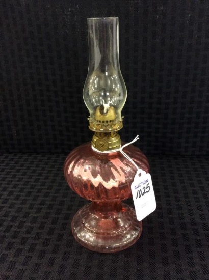 Miniature Pedestal Cranberry Lamp w/ Clear