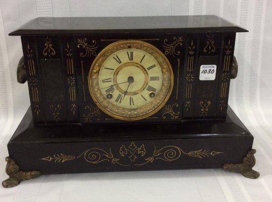 Ornate Keywind Ansonia Antique Iron Mantle Clock