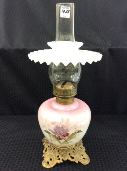 Pink Floral Paint Kerosene  Lamp w/ Glass