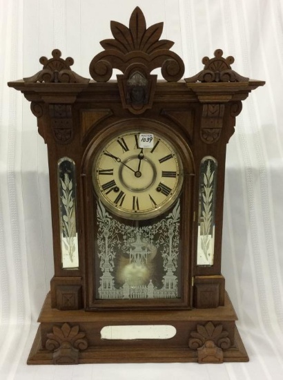 Ornate Gilbert Keywind Clock w/ Etched